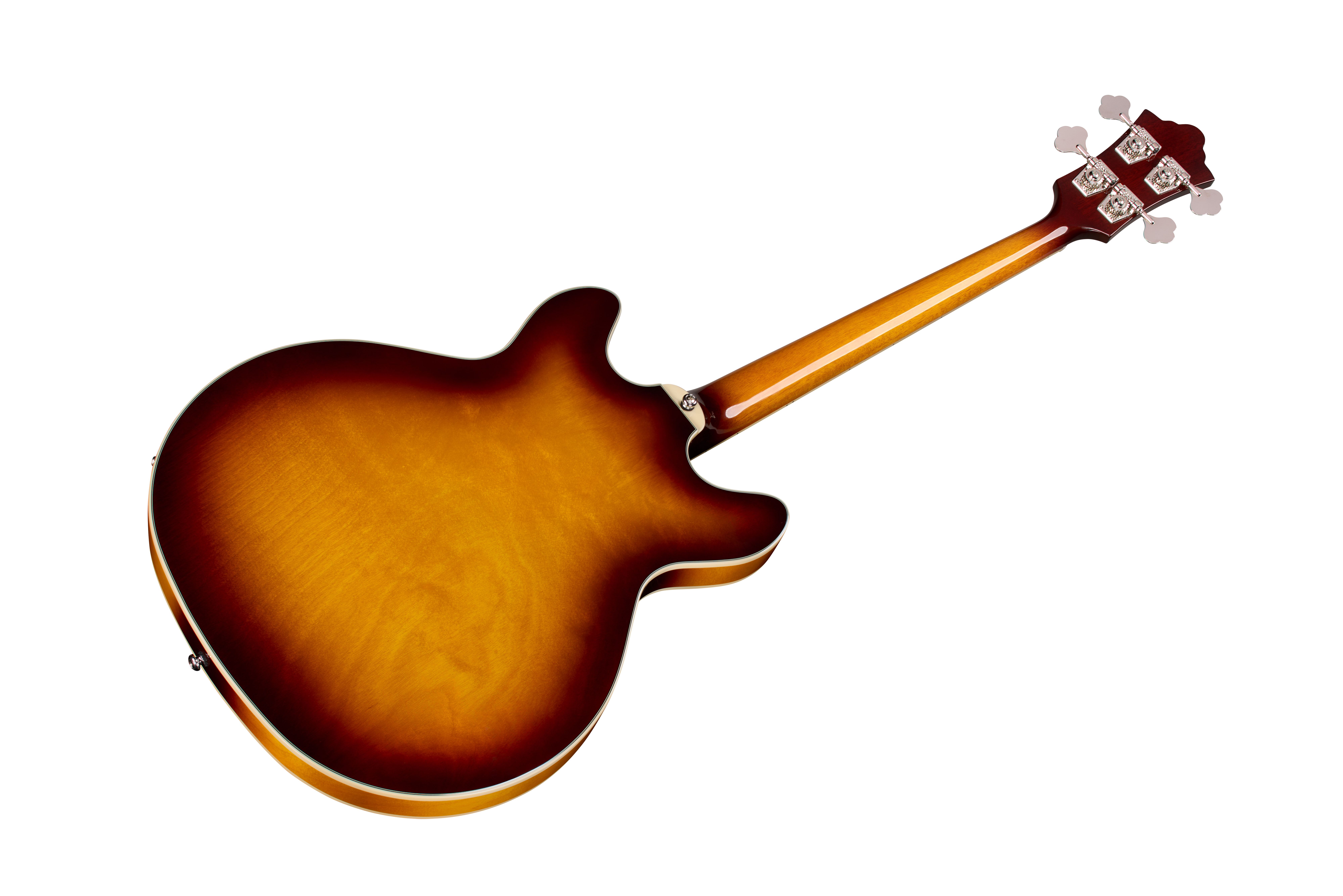 E-Bass, Sunburst-Lackierung, Brauner Korpus, Viersaiter, Einschnitt-Korpus